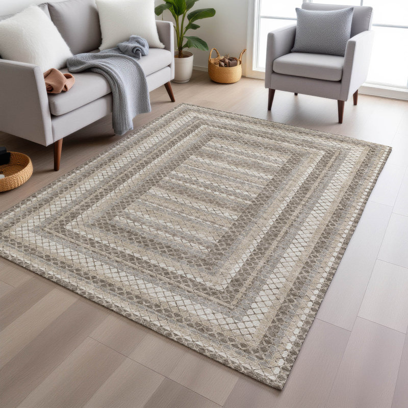 Tapis taupe Xhevrie intérieur / extérieur lavable à la machine, Rectangle 10 pi x 14 pi