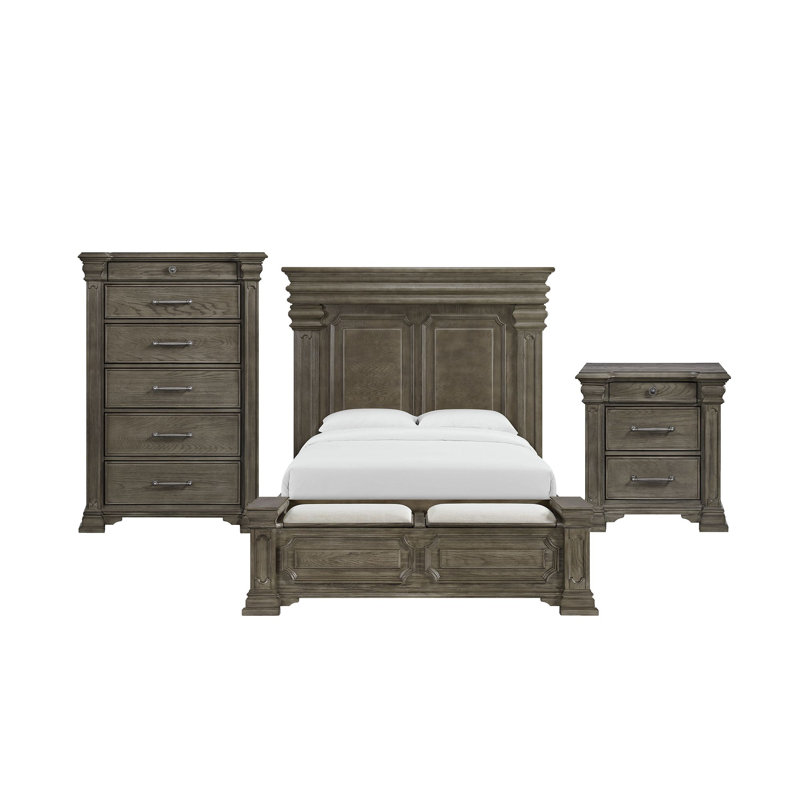 Ensemble de chambre à coucher 3 pièces avec rangement Adline, Grand lit