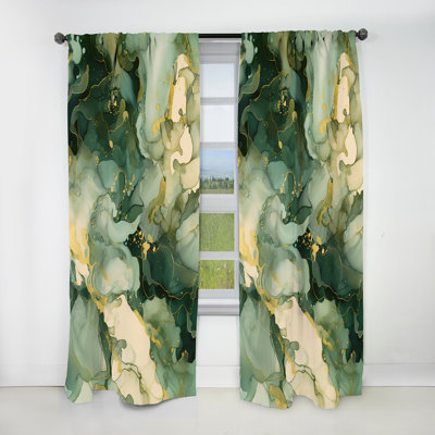 «Green Luxury Abstract Fluid Art I» - Rideau abstrait occultant - 1 panneau