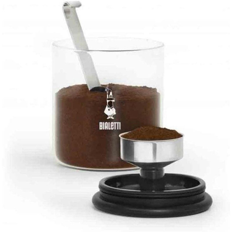 GLASS COFFEE JAR W/MOKA TOP
