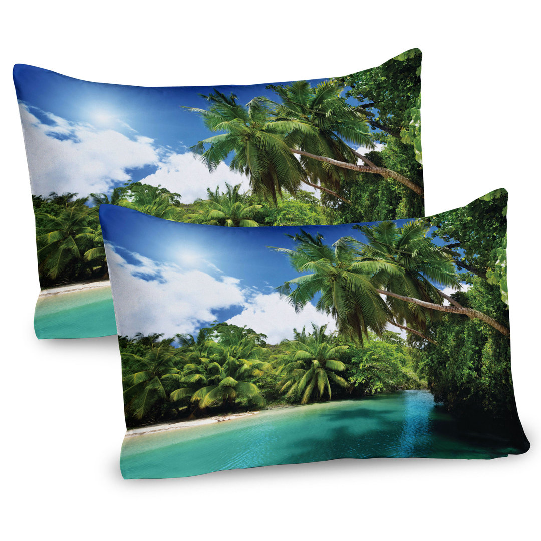 Kissenbezug Packung mit 2, Mahe Island Lake Palms, Grün Weiß Aqua