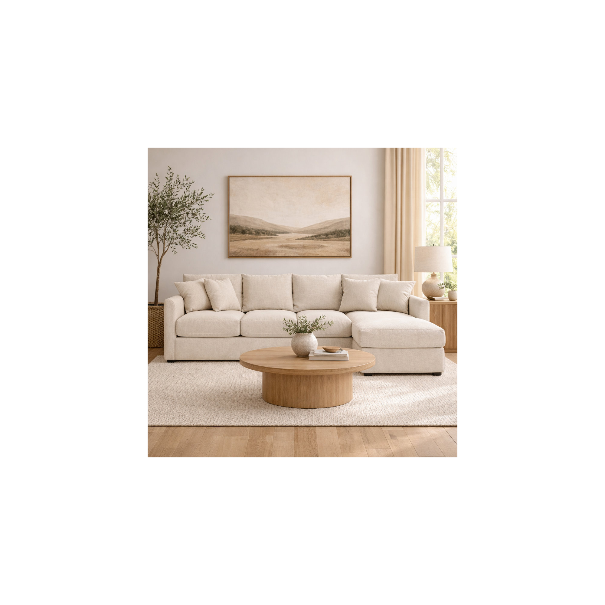 Cecelia Upholstered Chaise L-Sectional, Bevin Natural Linen Blend, Right Hand Facing