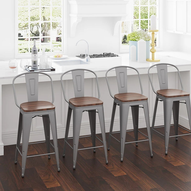 Rosenberry Counter Stool with Metal Frame, Silver, Counter Stool (24” Seat Height)