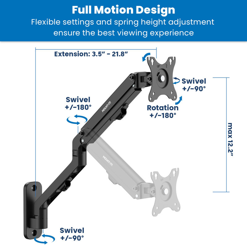 Black Steel Adjustable Wall Monitor Arm for 32" Screens