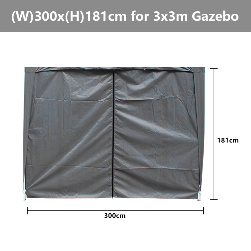 Ahlona Dakota Fields Fabric Side Wall with Zipper for Pop-up Gazebo, Anthracite, 181 cm H x 300 cm W x 0.5 cm D