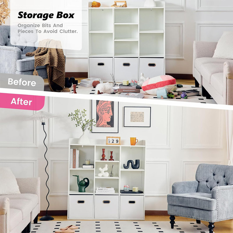 Latitude Run® 7 Cubes Organizer, Wooden Cube Bookcase,3 Tier Open Shelf, Cabinet Organizer Sorted Storage, Open Shelf Bookshelf,Storage For Home Office Workspace, White