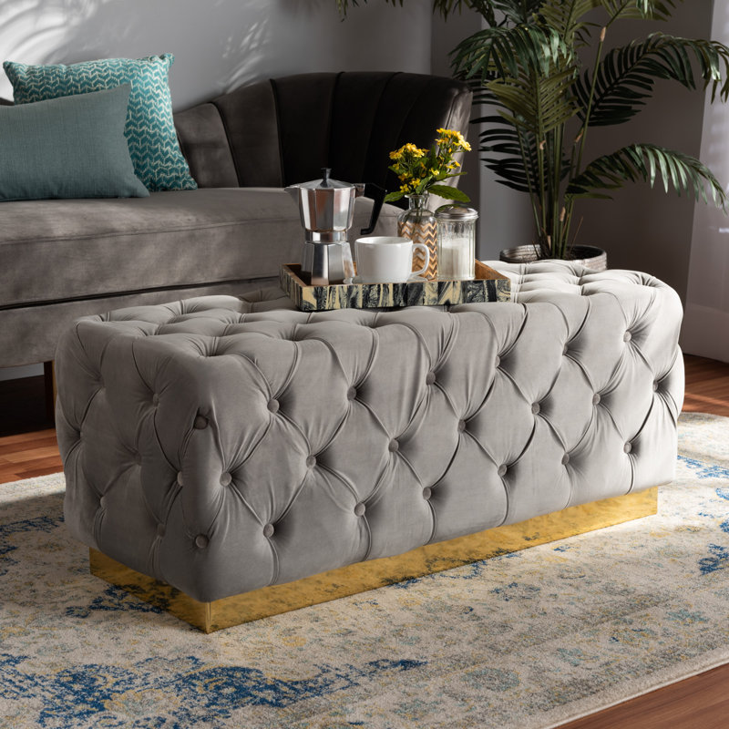 Krishaang Velvet Ottoman, Gray Velvet