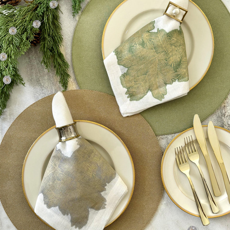 Spruce Linen Napkins, White/Forest