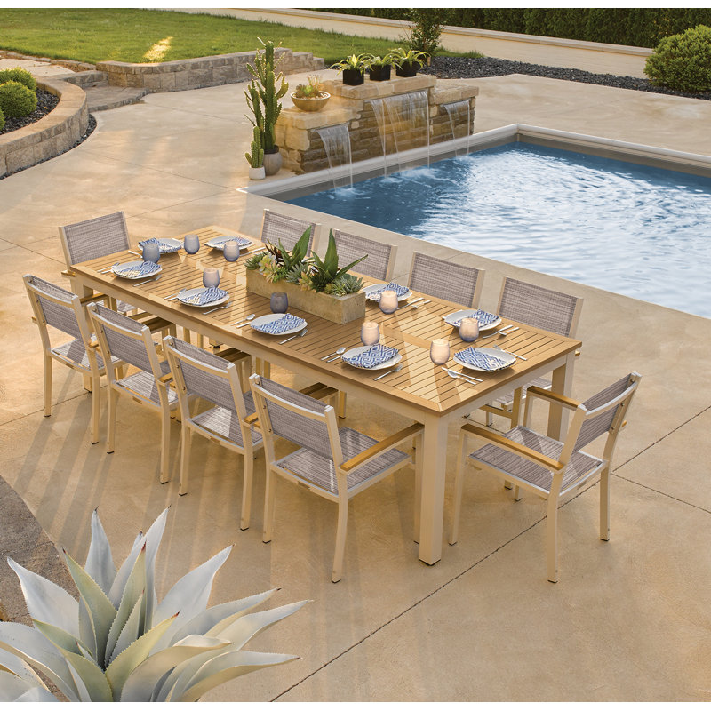 Travira 103" Long Tekwood Outdoor Dining Table, Teakwood Natural