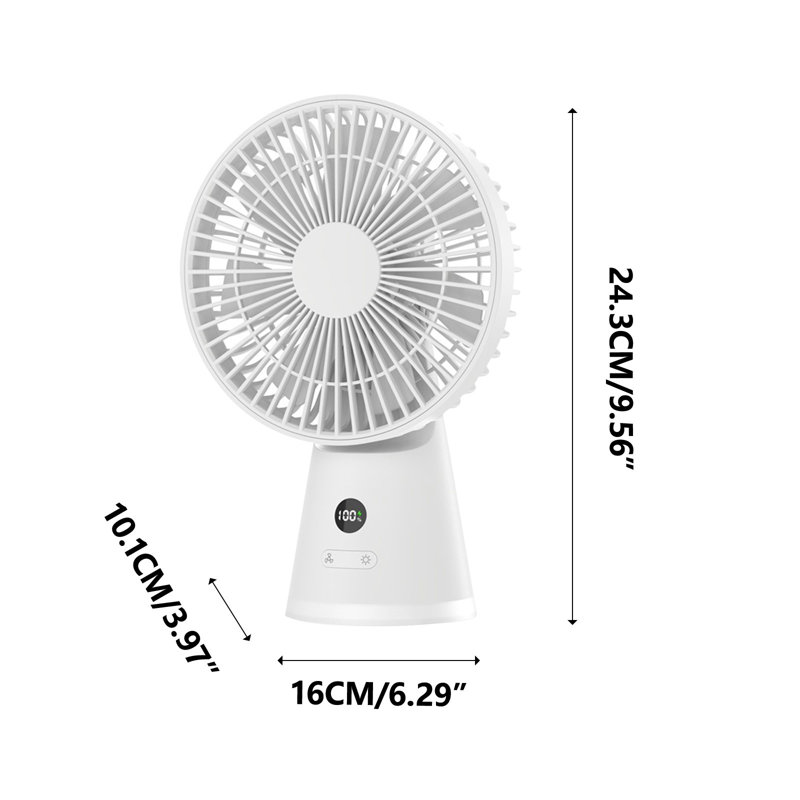 Ventilateur de bureau à affichage numérique de petite taille USB, White