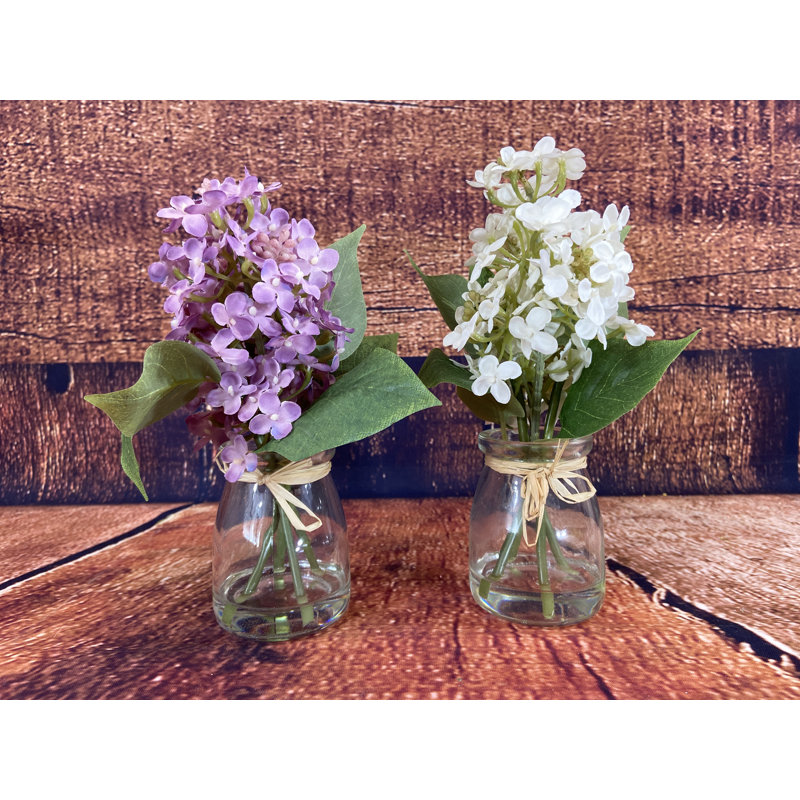 White and Purple Lilac Arrangement in Glass Jar