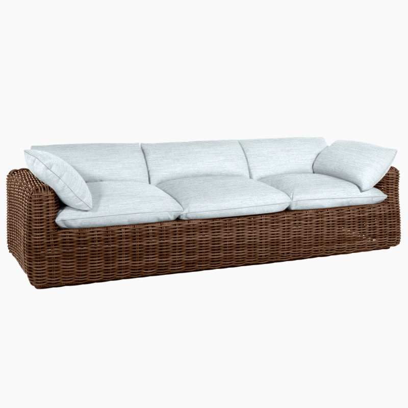 Montecito Woven Sofa - Raffia, Welt, Raffia, Cabana Navy Stripe Sunbrella®