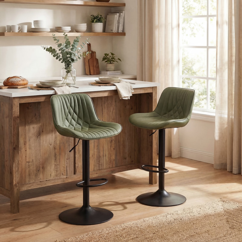 Swivel Bar Stools Modern Faux Leather Upholstered Counter Stools for Kitchen Island, Adjustable Height Stools with Footrest for Home Bar