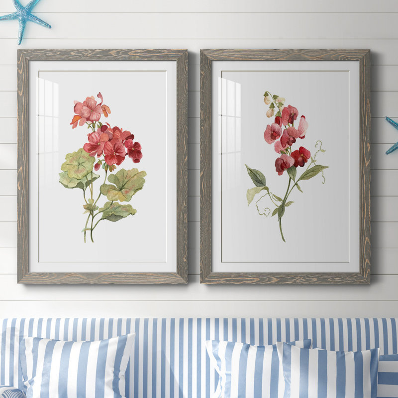 Écarlate géranium - ensemble de 2 reproductions d'art, Cadre en papier gris, Blanc, H 31,5 po x l 47 po x P 1,5 po
