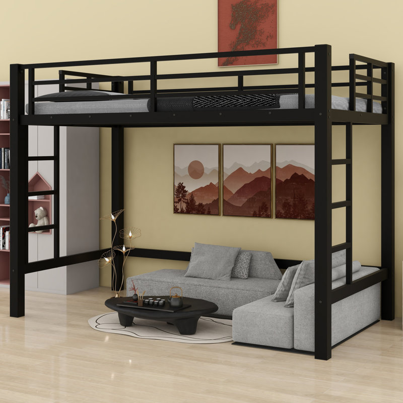 Sturdy Metal Loft Bed, Featuring A Easy  Climbing Ladder And Safety Guardrails, Extra-Long Twin