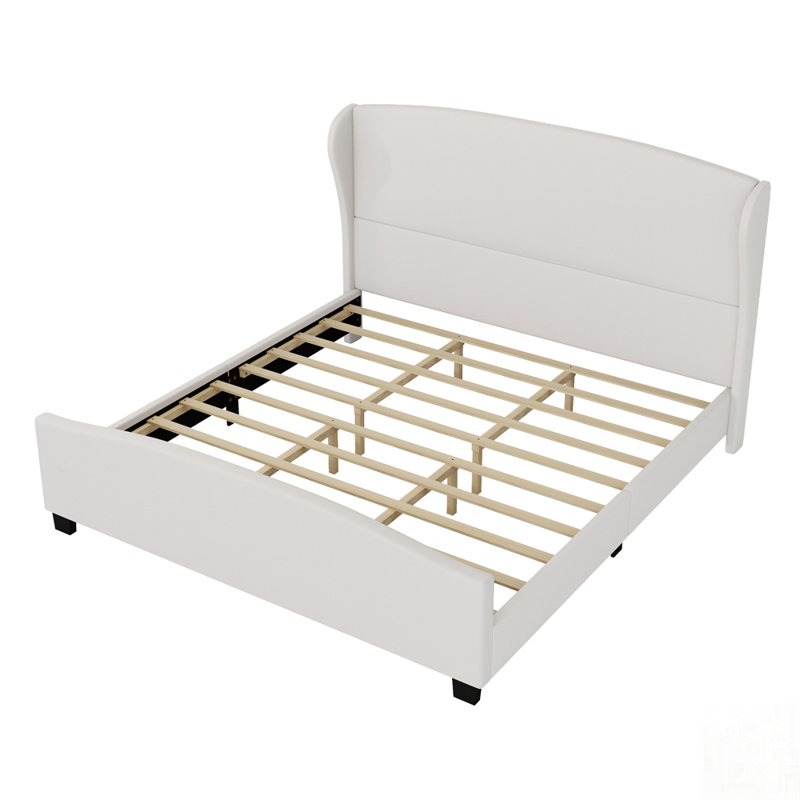 Lit tapissier en lin à tête de lit haute, aucun sommier nécessaire, Beige, Très grand