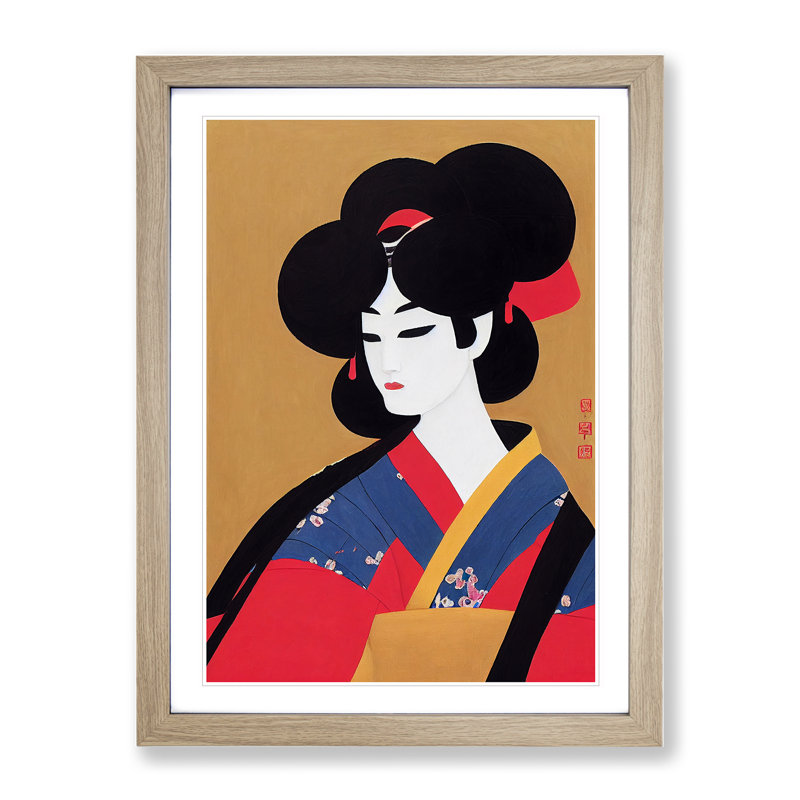 Artistic Geisha No.1 - Wall Art, 46cm H x 34cm W, Oak Framed
