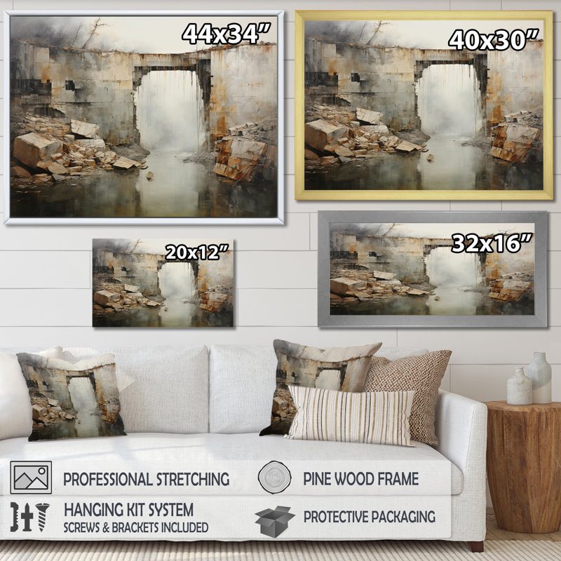 Impression sur toile, "Minimalisme Bridge Power", Cadre naturel flottant, 30" H x 40" W