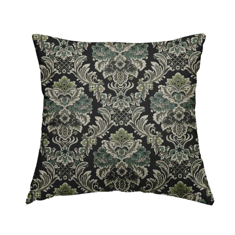 Shamus Damask Square Throw Cushion, Black/Green, 55cm H x 55cm W x 5cm D