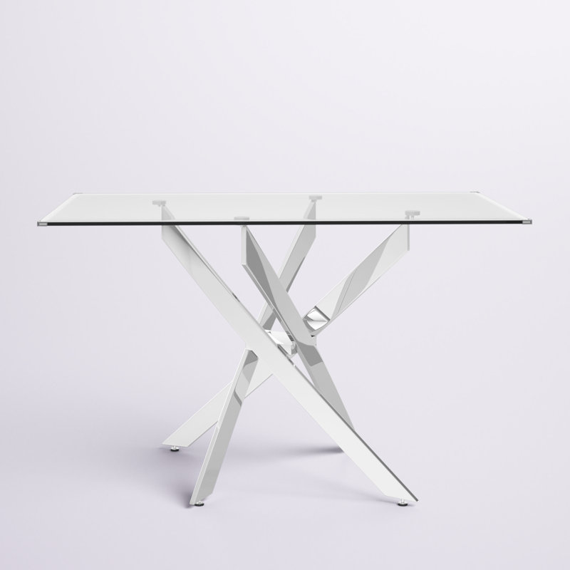 Kara Glass Pedestal Dining Table for 4 or 6 People, Silver, 31.5" W x 51" L 