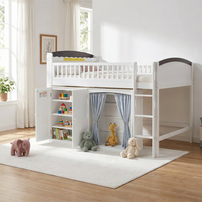 Lit mezzanine double pleine grandeur avec rangement, garde-robe et éclairage à DEL
