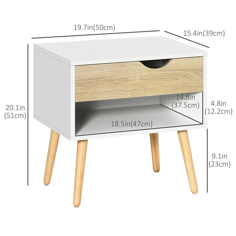 Corrigan Studio® Set Of 2 Bedside Table With Drawer And Shelf, Modern Nightstand, End Table For Bedroom, Living Room