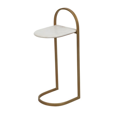 26"H Gold Metal C-Table with Abstract Marble Top: A Glamorous and Unique Accent Table for Your Living Room or Bedroom