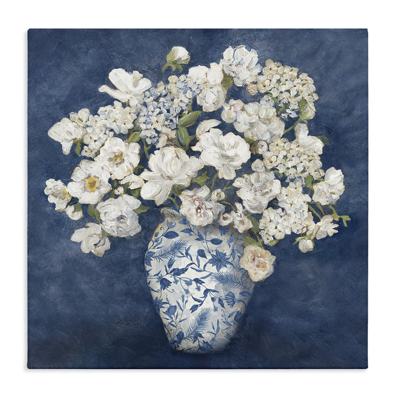 Vase classique chinois bleu, design par Charlene Olson, H 36 po x l 36 po