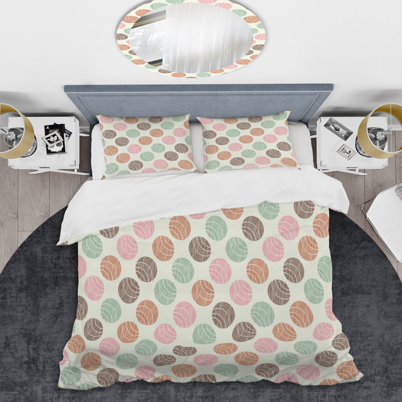 Motif de cercles roses et bruns - ensemble de housse de couette abstrait - microfibre de polyester
