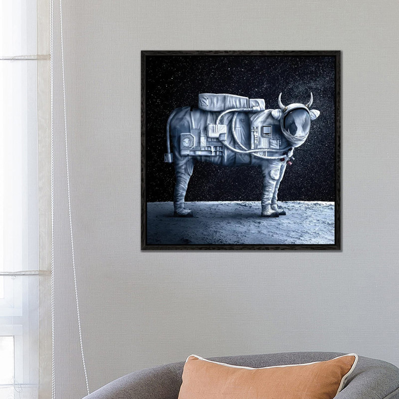 Fabuleon: Cowmonaut 1 Piece Wall Art on Canvas, 66.04 cm H x 66.04 cm W, Black Framed