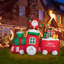 Décoration gonflable de père Noël illuminé avec train
