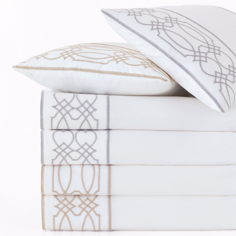 Nicola Egyptian Cotton Percale Geometric Flat Sheet, Gray, Twin Flat Sheet