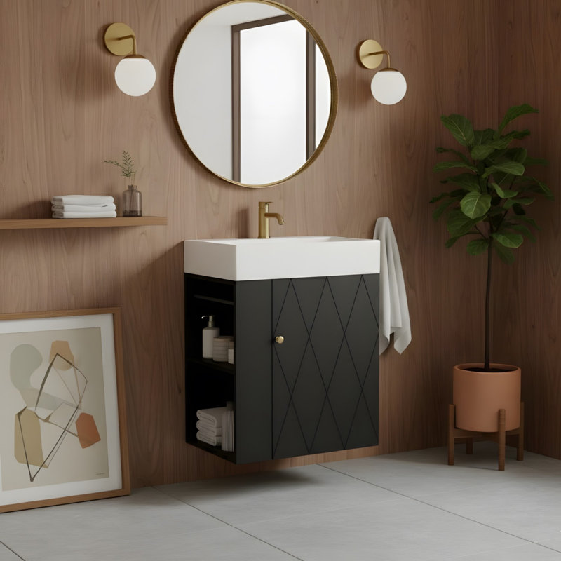 Diamond Pattern Door Design 20-Inch Bathroom Vanity, Black
