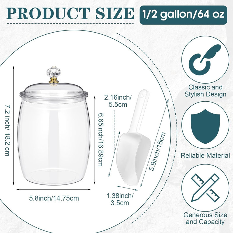 4 pots en plastique de bonbons et de biscuits avec couvercles de pots de bonbons transparents et grands pots de rangement apothicaire pour la maison de mariage (64 oz)