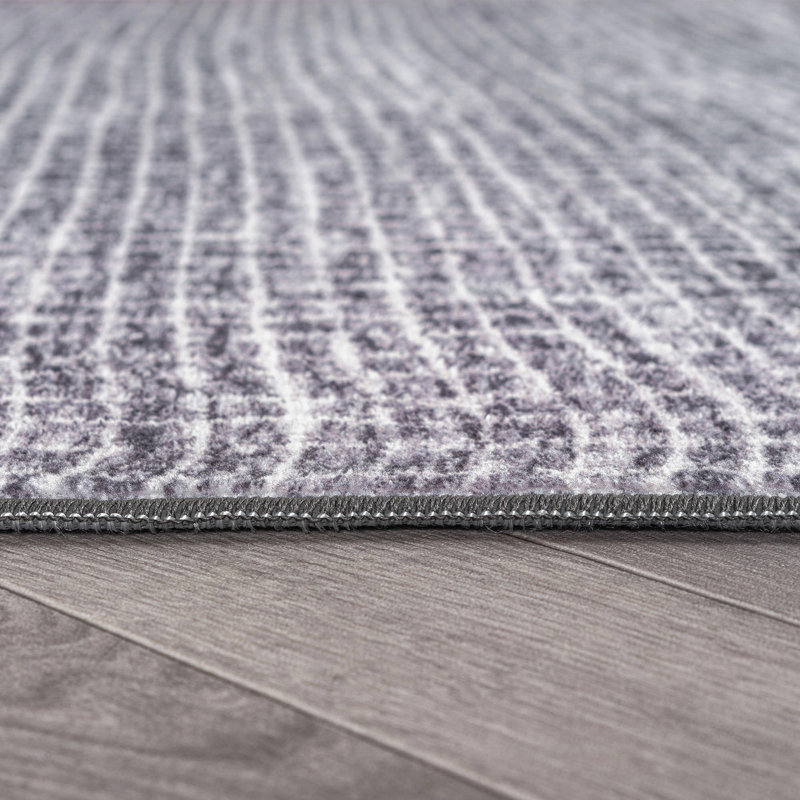 Tapis d'intérieur antidérapant, lavable à la machine, texture lin, gris ardoise, Gray, 2' x 6'