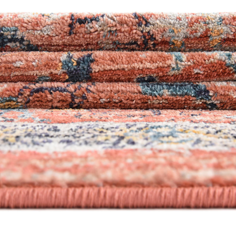 Tapis traditionnel Opel rouge brique / orange, Octogone 5 pi