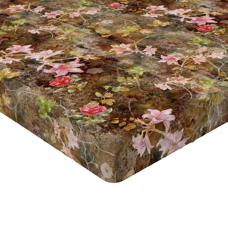 Drap-housse à motif floral Ambesonne, Corail caramel, moutarde / floral, Drap-housse de taille très grand