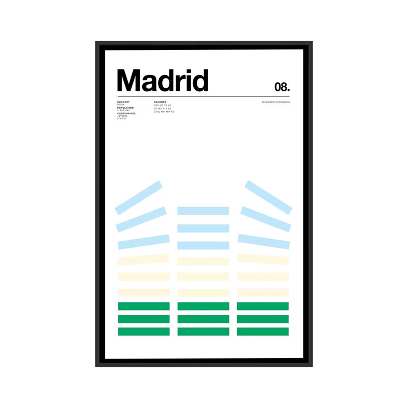 « madrid », impression sur toile, H 26 po x l 18 po x P 1,5 po, Toile encadrée noire, Pas de tapis