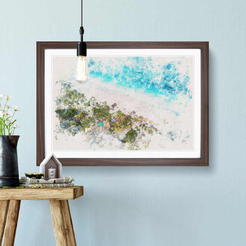 Washed Up In Tulum Mexico Watercolour - Framed Print, Walnut, 62cm H x 87cm W x 2cm D