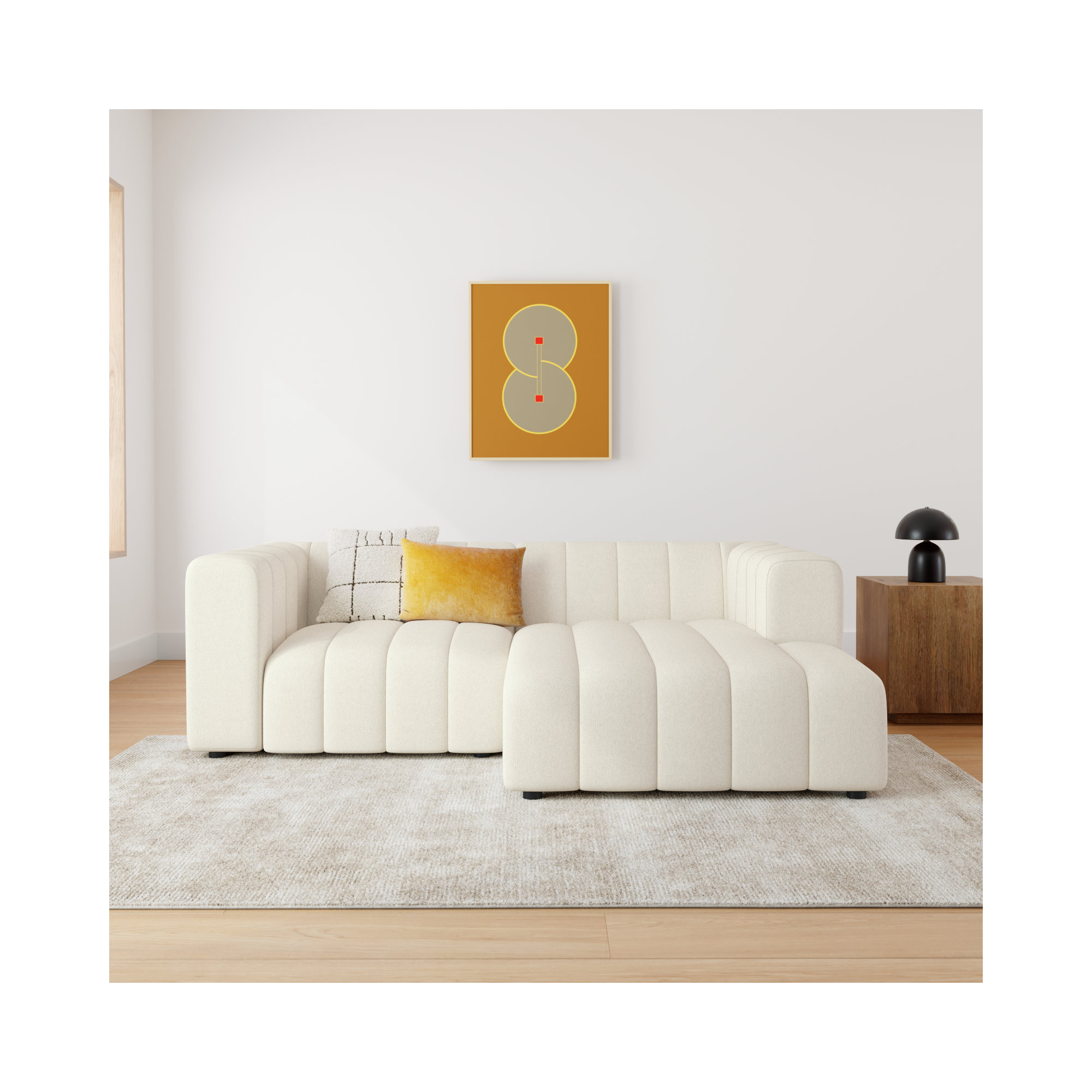 Bowry 88" Wide Sofa & Chaise, Right Hand Facing, Fayette Cloud Polyester Blend