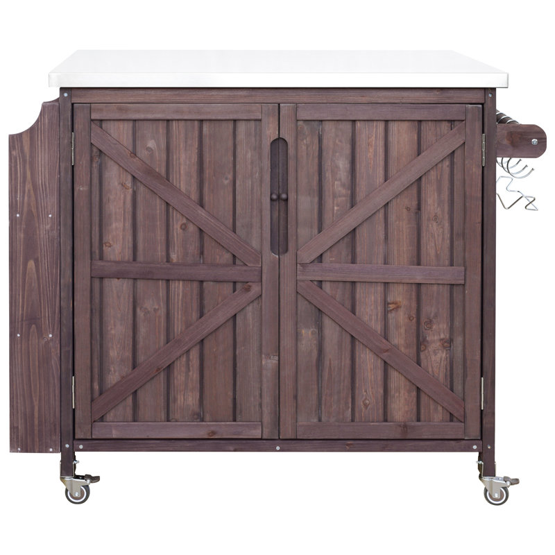 Chariot de barbecue extérieur avec tablette latérale, Brun