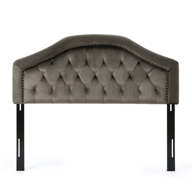 Tête de lit tapissier en lin avec pieds en métal, gris