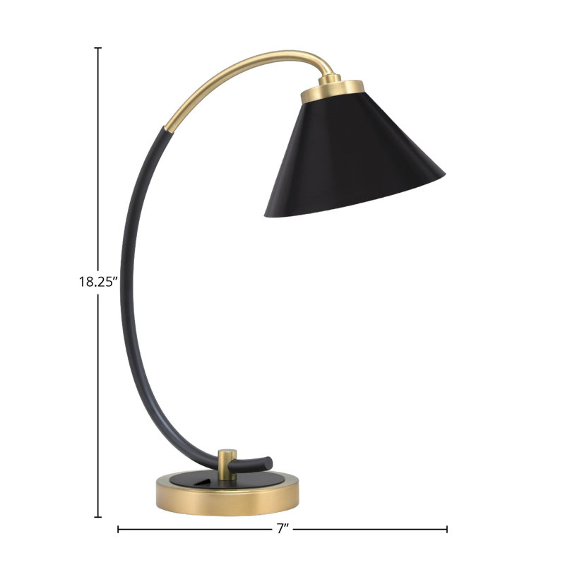 Lampe de bureau en acier inoxydable Waldena, Noir mat / laiton, Noir