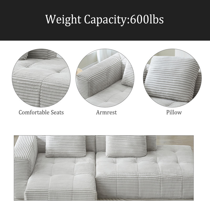 L-Shape Modular Compressed Couch,Cloud Sectional Sofa With Chaise Lounge,No Assembly Required,Upholstered Oversized Couches For Living Room,Apartment