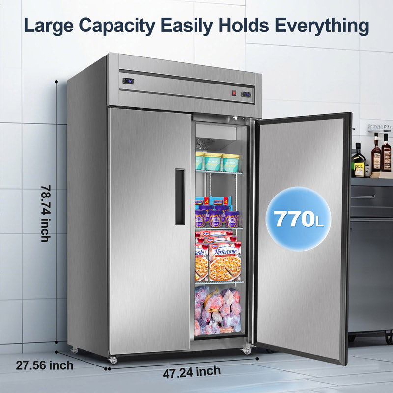 27.19 Cu Ft 770L Commercial Dual Temperature Zone Refrigerator With Built-In Freezer