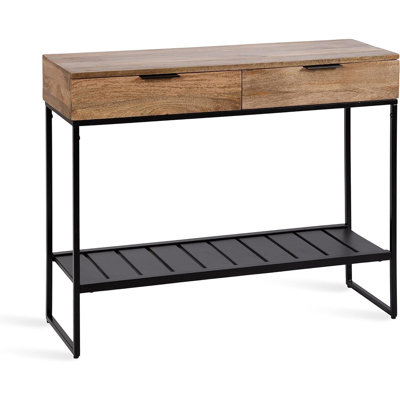 Giguere Wood and Metal Console Table with Storage Shelf