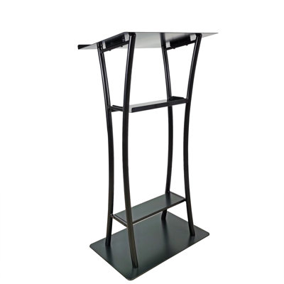 Fixturedisplays® Assembled Curved Black Steel Lectern, Metal Podium 25" Wide X 15.7" Deep X 47" Tall 19617--Assembled Podium