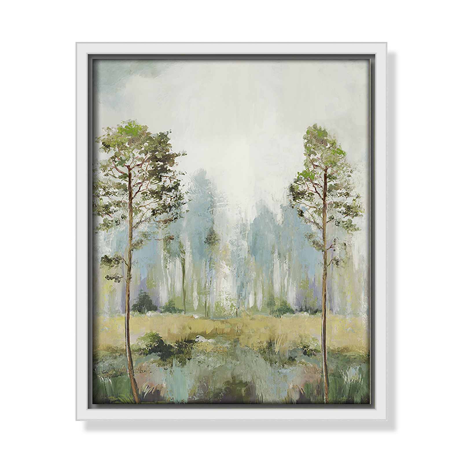 Tall Green Trees II by Teton Pearce - Floater Frame Print on Canvas, 11.5" H x 9.5" W, White
