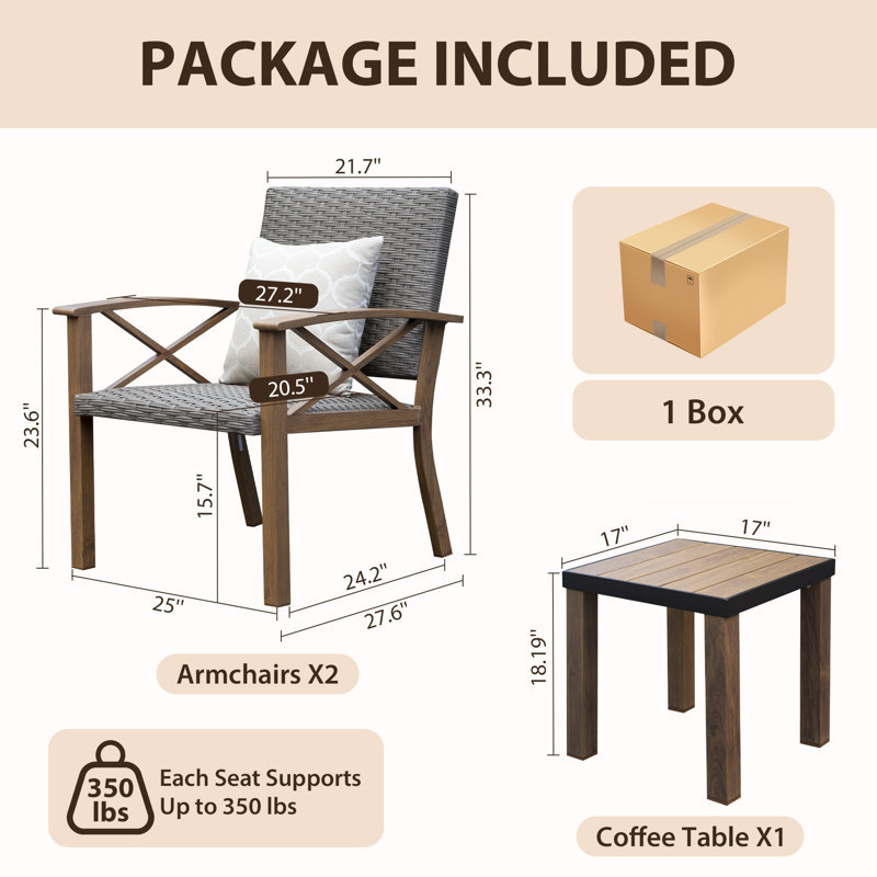 Domi 3-Piece Patio Outdoor Conversation Set