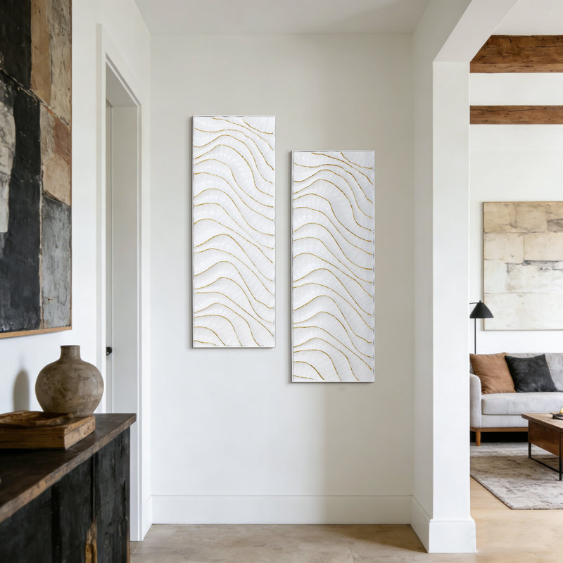 Modern Metal Wall Decor, 2-Piece Textured Panels with Sculpted Wave Design